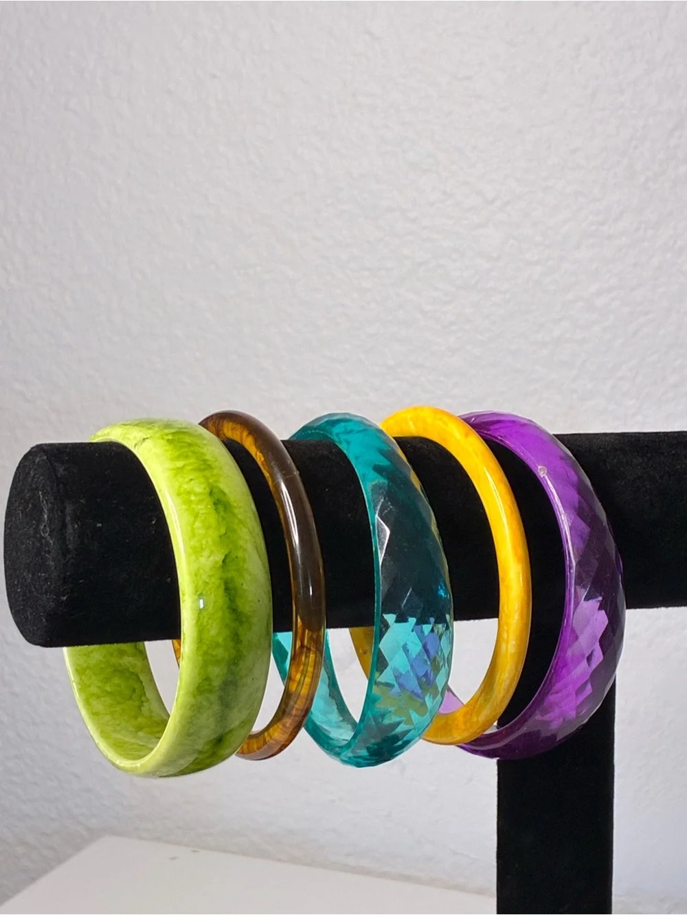 Source Unknown Colorful Resin Bangle Set - Purple, Teal, Green, Amber